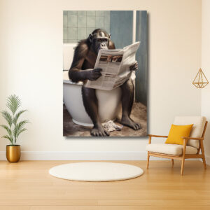 Aap leest krant op toilet
