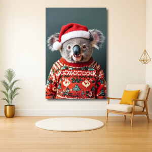 Koala in kersttrui en muts