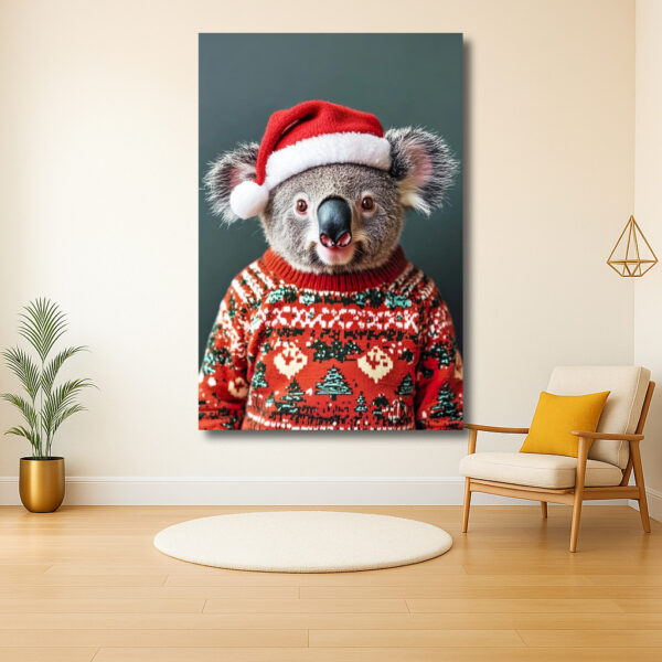 Koala in kersttrui en muts