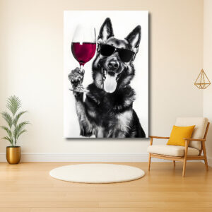 Hond met zonnebril en wijnglas