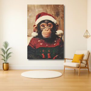 Jonge chimpansee in kersttrui