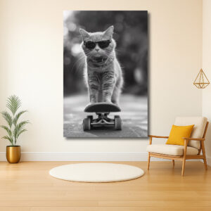 Coole kat op skateboard met zonnebril