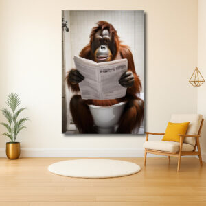 Orang-oetan leest krant op toilet