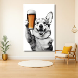 Blije hond met een glas bier