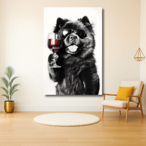 Stijlvolle hond met een wijnglas