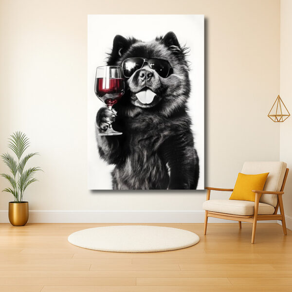Stijlvolle hond met een wijnglas