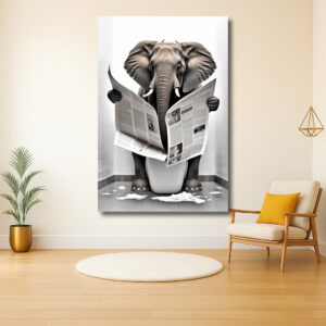 Olifant leest krant op toilet