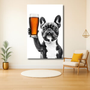 Bulldog met bierglas in zwart-wit