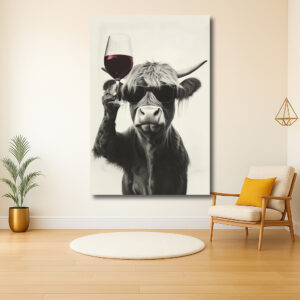 Koe in stijl met een wijnglas