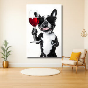 Bulldog met Zonnebril en Wijn