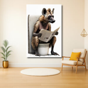 Hyena met krant in wachtkamer