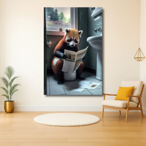 Rode panda leest krant op toilet