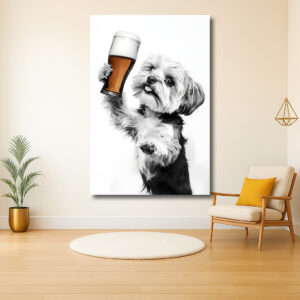 Hond heft het glas bier