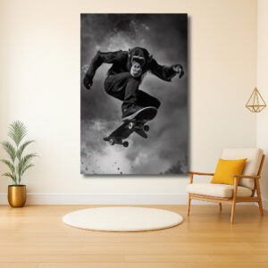 Skateboardende chimpansee in actie