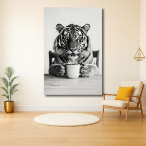 Tiger geniet van kopje koffie op een ochtend