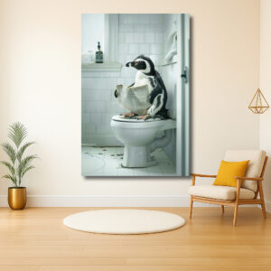 Pinguïn leest krant op toilet