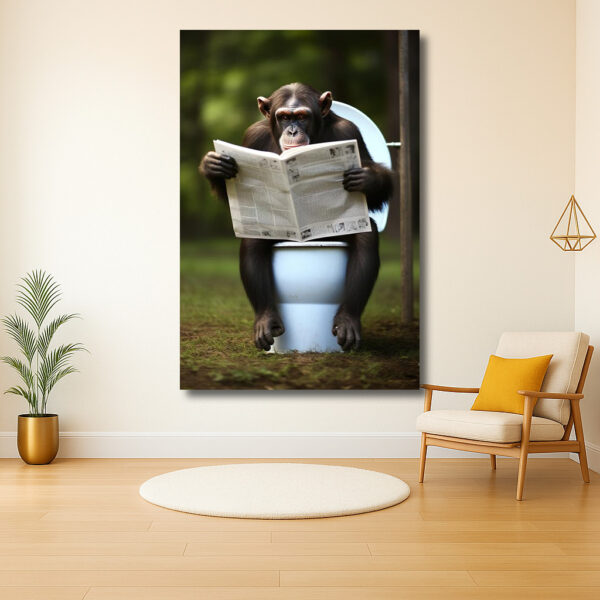 Aap leest krant op een toilet