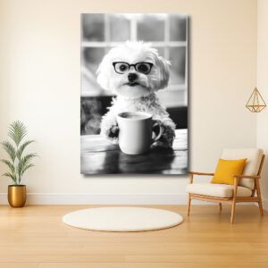 Hond met bril en koffie