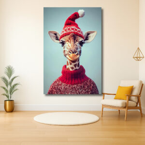 Giraffe in Kersttrui en Muts