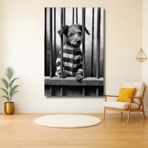 Hond in Strepen achter Tralies