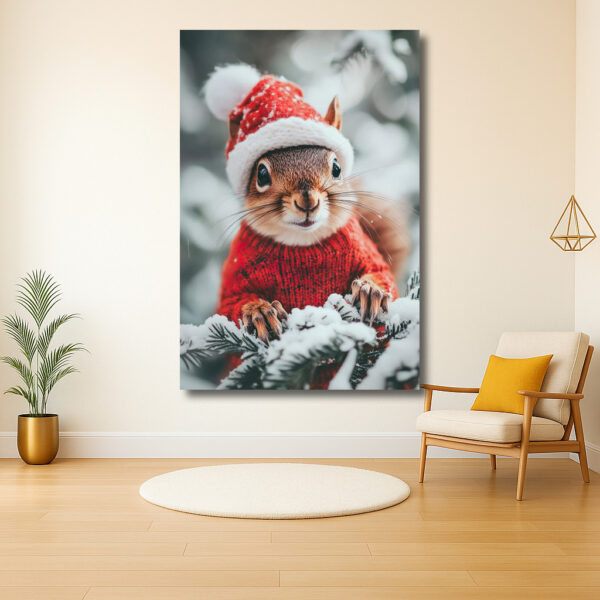 Eekhoorn met Kerstmuts in de Sneeuw