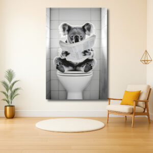 Koala leest krantje op het toilet