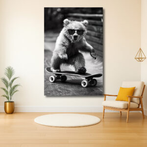 Beer met zonnebril op skateboard