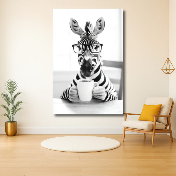 Zebra met Bril en Kopje Koffie