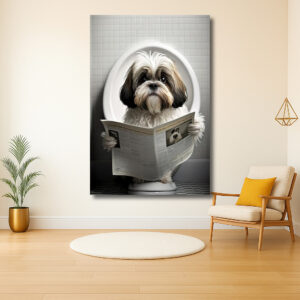 Lezende Hond op het Toilet