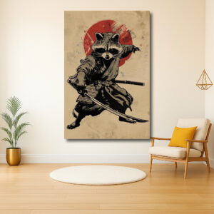 Wasbeer-samurai voor rode zon