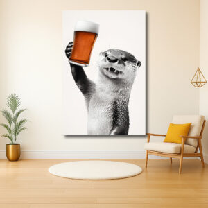 Otter viert met een drankje in de lucht
