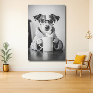 Stijlvolle hond geniet van een kopje koffie
