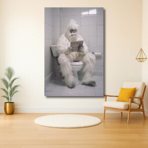 Yeti op het toilet met krant