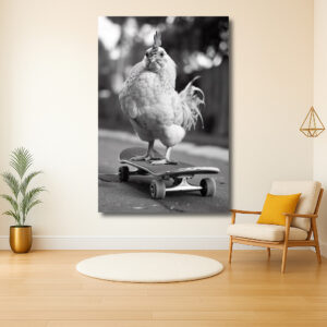 Kip op skateboard in actie