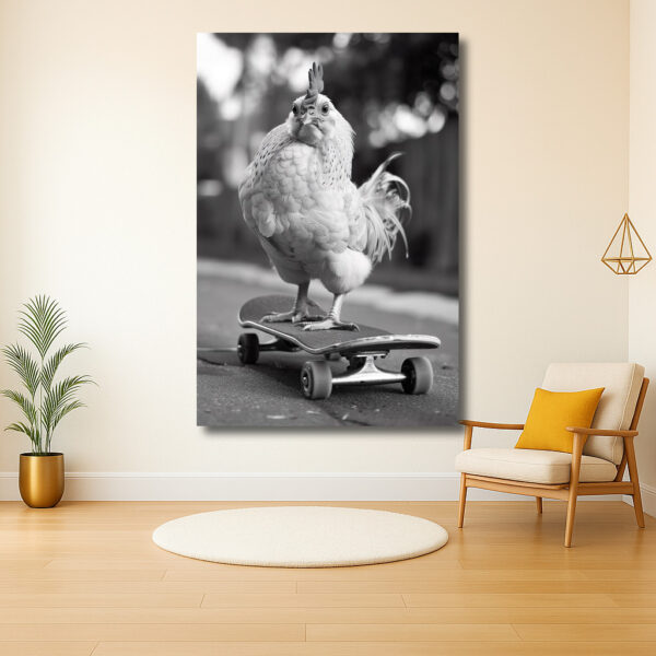 Kip op skateboard in actie