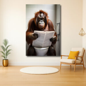 Orang-Oetang Op Het Toilet Met Krant