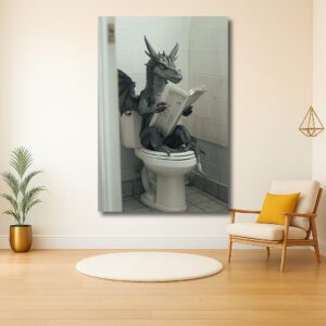 Draak leest krant op toilet