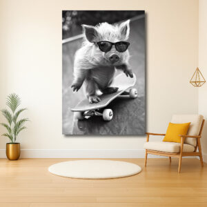 Cool varkentje op skateboard met zonnebril
