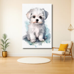 Schattige witte puppy in aquarel
