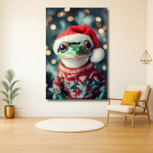 Kikker in Kersttrui met Kerstmuts