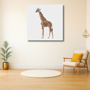 Indrukwekkende giraffe tegen een witte achtergrond