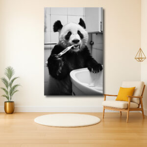 Panda poetst tanden in de badkamer
