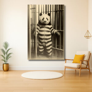 Panda in gevangenisoutfit