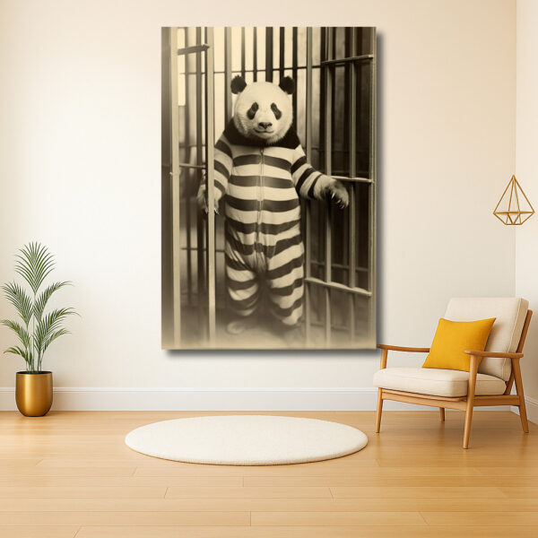 Panda in gevangenisoutfit