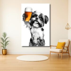 Hond met Bierglas in Zwart-Wit