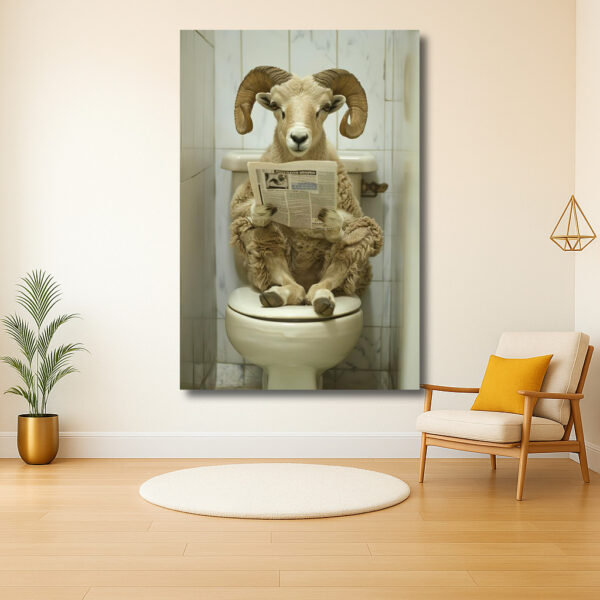 Schaap leest krant op toilet