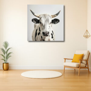 Majestueuze zwart-witte koe in portret