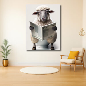 Schaap met Krant op Toilet