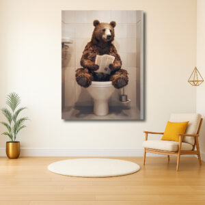 Beer met krant op het toilet