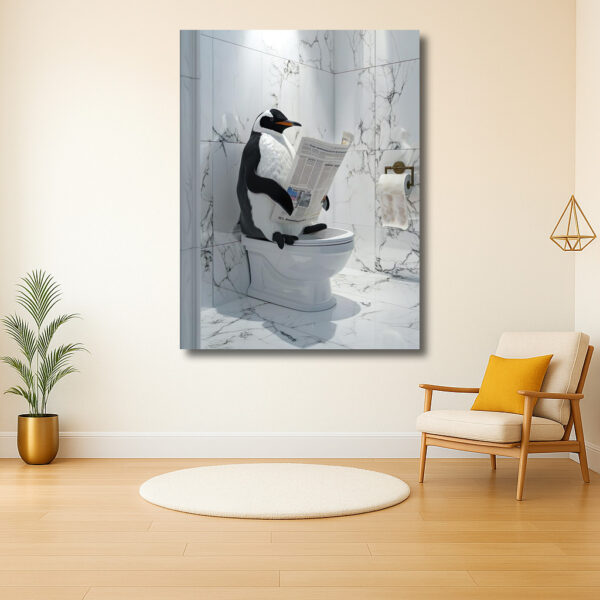 Pinguïn leest krant op het toilet